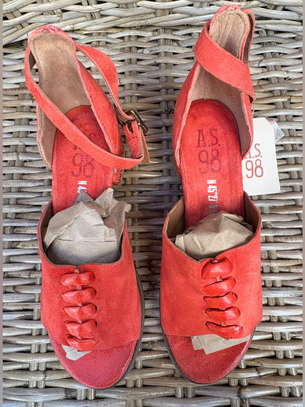 A.S.98 Women's Red Suede Open-Toe Ankle Strap Sandals in - Picture 3 of 11